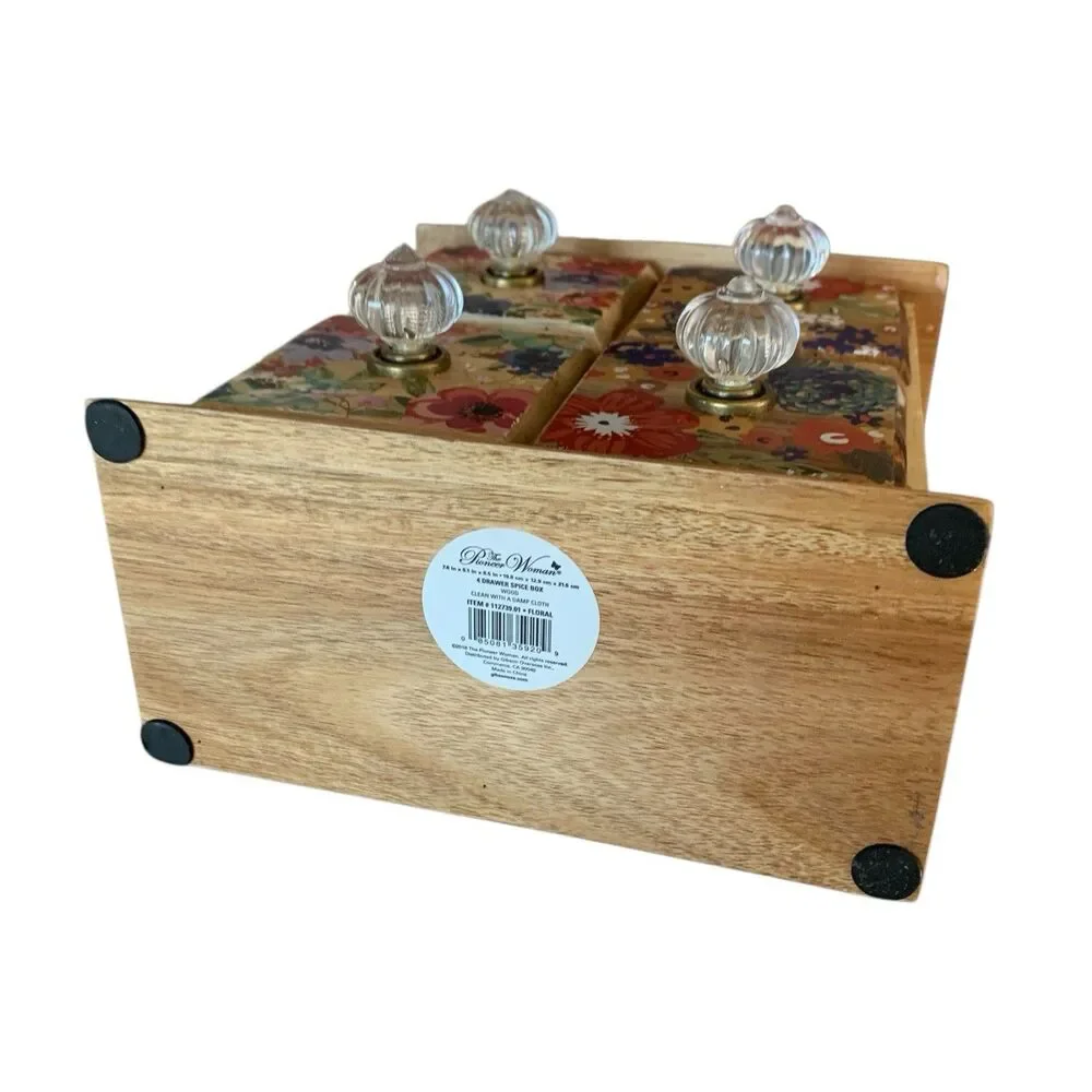 The Pioneer Woman Spice Box 4 Drawer Dazzling Dahlias Floral Acrylic Knobs RARE